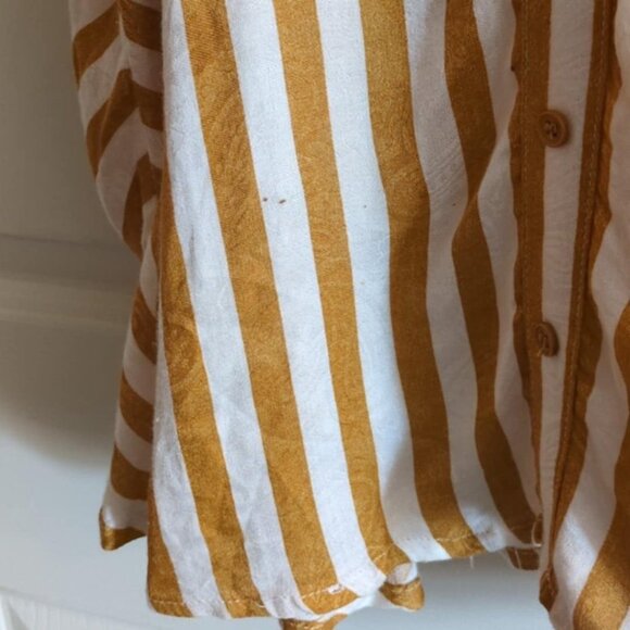 Love Fire Yellow Striped Dress Size Lg Rayon Flutter Sleeve Tank Summer Coastal - Picture 2 of 8